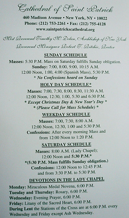 Horarios de misa oficial de Catedral de San Patricio en Nueva York EEUU